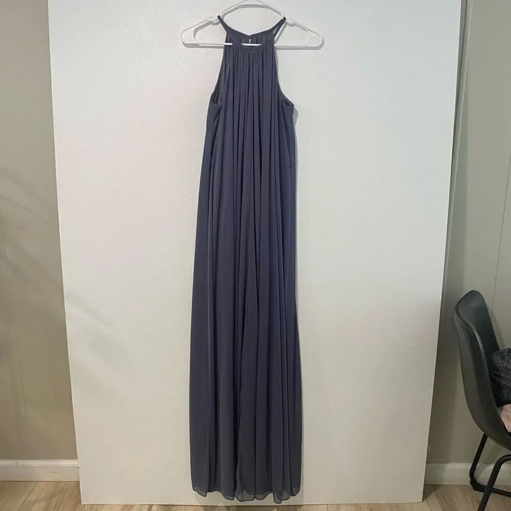 David’s Bridal Long High Neck Mesh Gown | Pewter | Size 6 | Formal Bridesmaid Pr